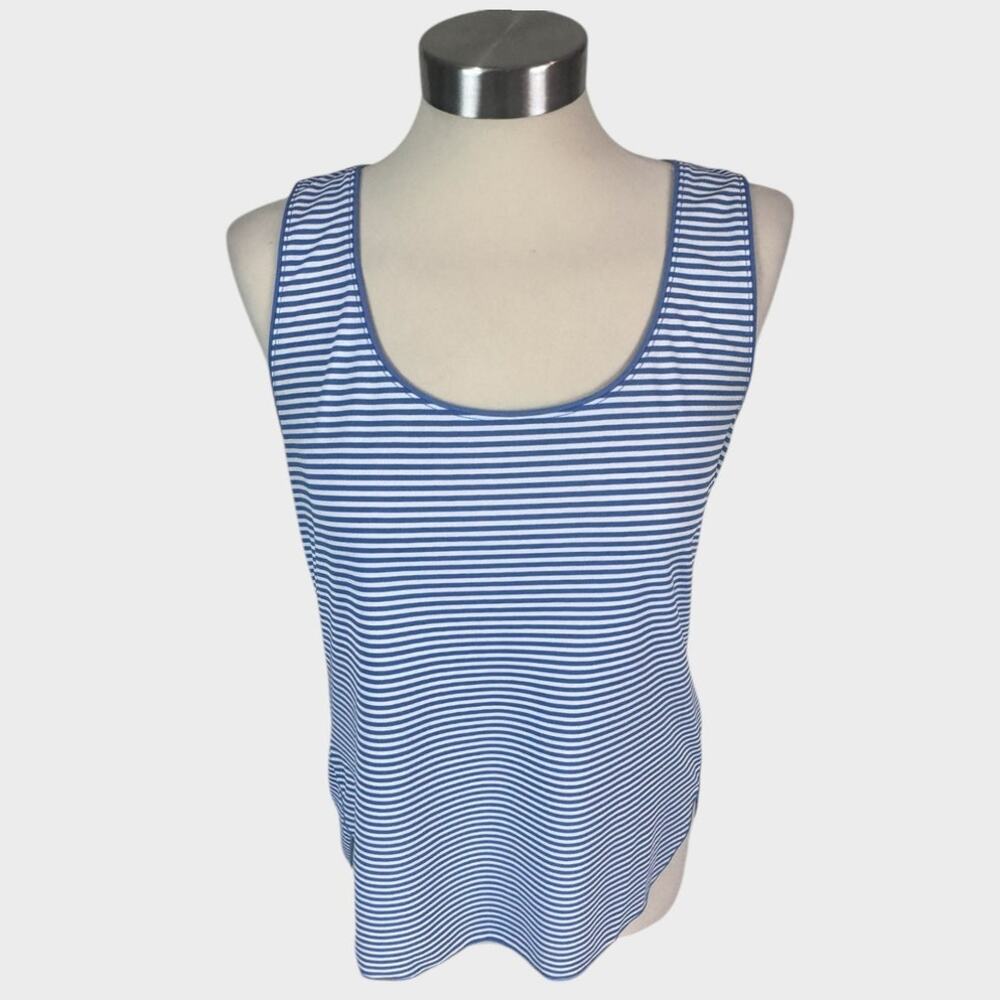 Ann Taylor Womens Small Blue Striped Sleeveless Tank Top Shirt Polyester